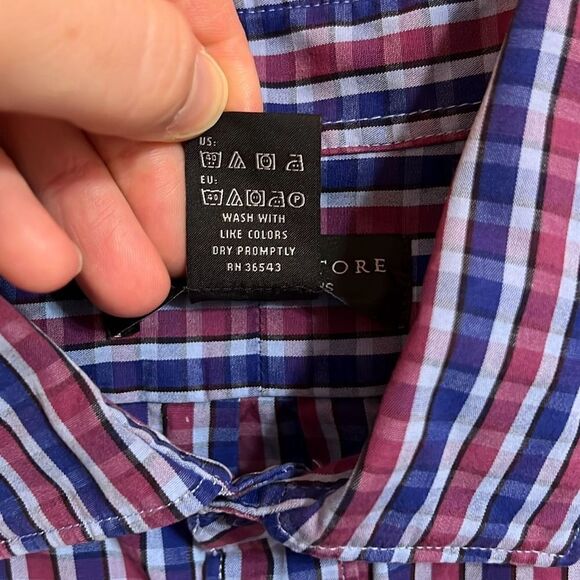 The Men’s Store Bloomingdale’s Red Blue Gingham Button Down Long Sleeve Men’s Me - Picture 3 of 7